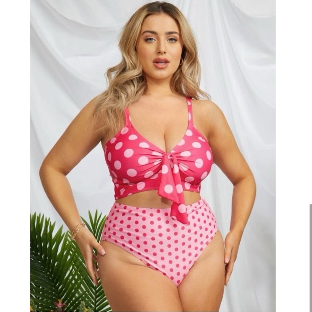 Plus Size Shein Two Piece Pink Polka Dot Swimsuit